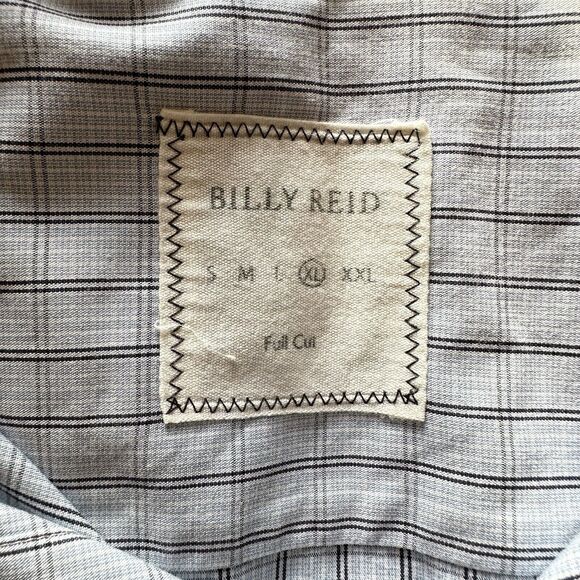 Billy Reid Gray Blue Plaid Roll Tab Sleeve Button Up Cotton Shirt Mens XL - Picture 9 of 11